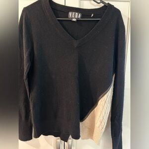 New Veda Two-Tone Black and Cream Knit Top